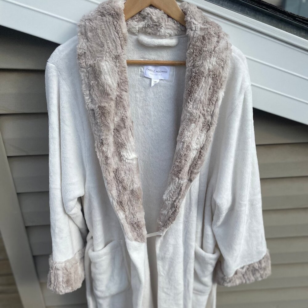 Carole Hochman Faux Fur Trim Cream & Tan Ladies' Spa Robe Size XXL - Like New!